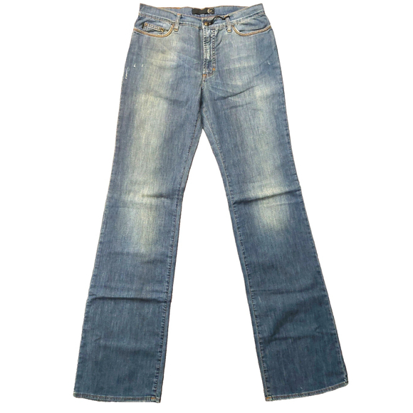 Just Cavalli Faded Distressed Zig Zag Stitch Blue Denim Bootcut Jeans Sz 32 NWT - Picture 2 of 16